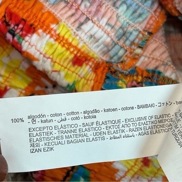 Zara orange floral flower smocked puff sleeve sweetheart neckline crop top L NWT - Picture 9 of 12